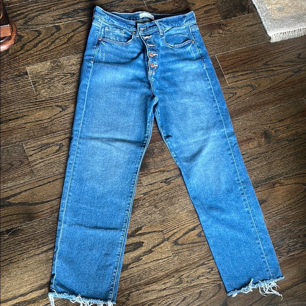 LOFT Blue Ankle Cropped Jeans with Raw Hem
